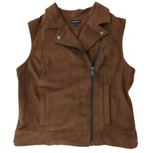 Express Vegan Suede Tan Fitted Moto Full Zip Vest Women's Size M